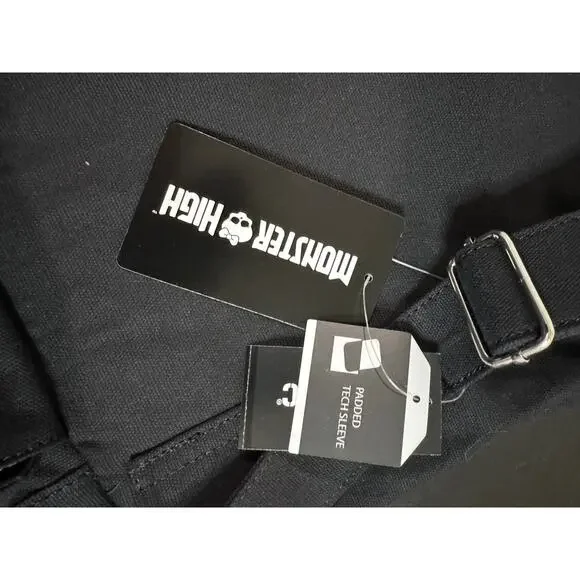 Monster High Draculaura Charm Lace Up Messenger Bag NWT Black Pink - Picture 9 of 9